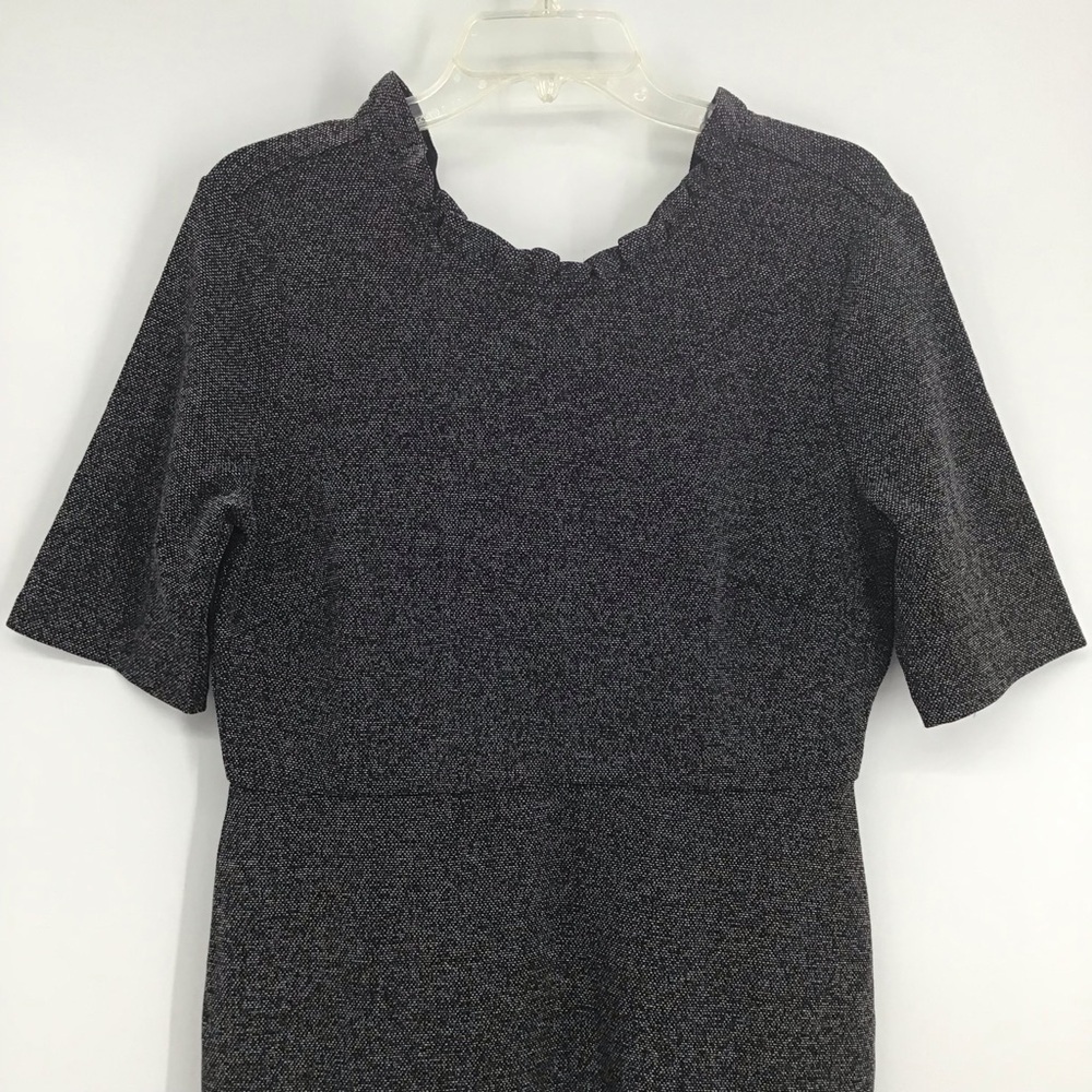NWT Ann Taylor Tweed Ruffle Collar V-Back Mini Sheath Dress Career Black Size 10 - Picture 4 of 8